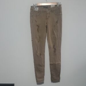 Nwt RUE21 JEANS WOMENS Sz 0 Brown Distressed ripped Get The Lift Lightweigt New